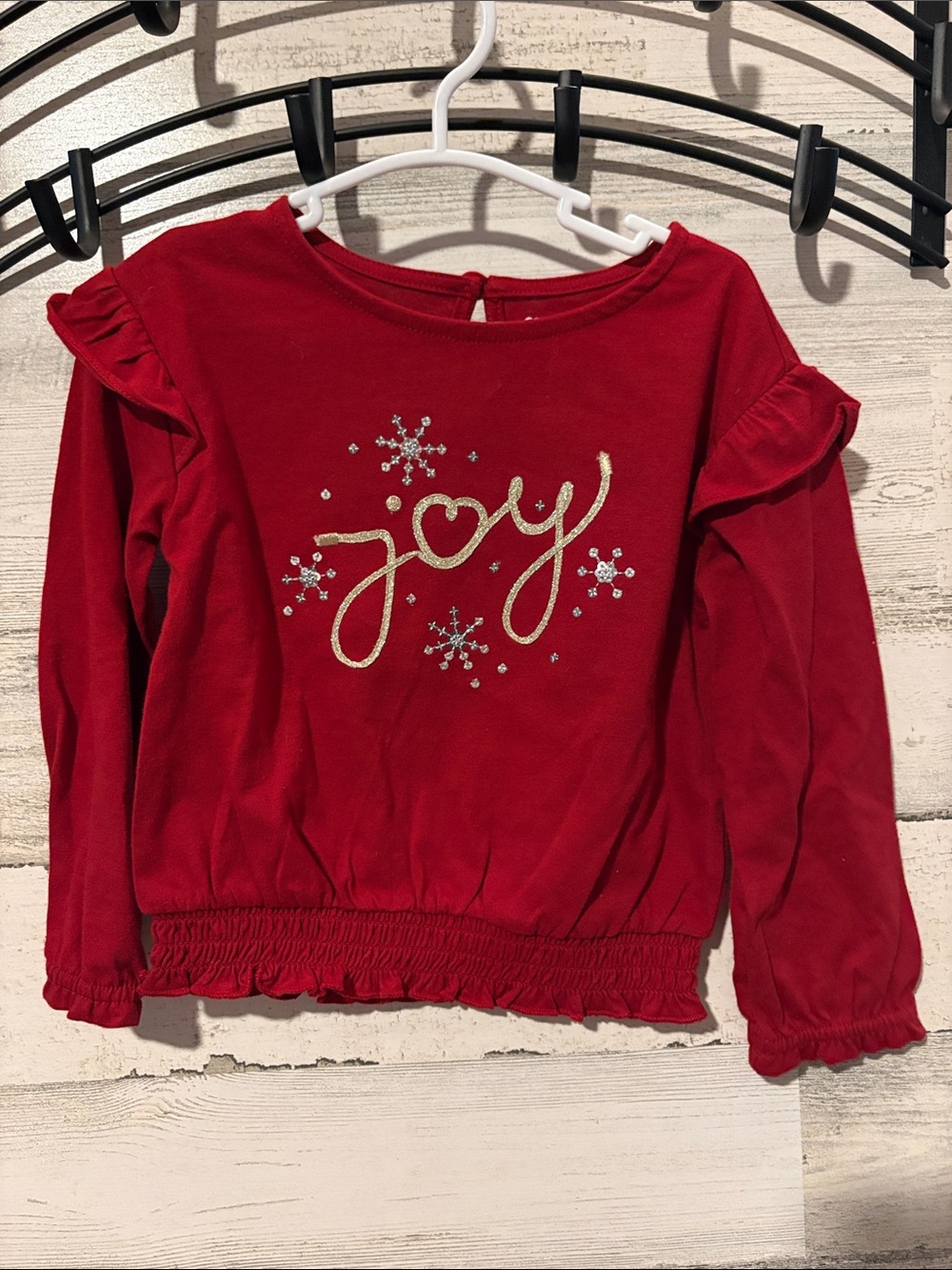 ❤️ PICK 4/$20 Girls' Red "Joy" Long-Sleeve Top with Ruffle Shoulders